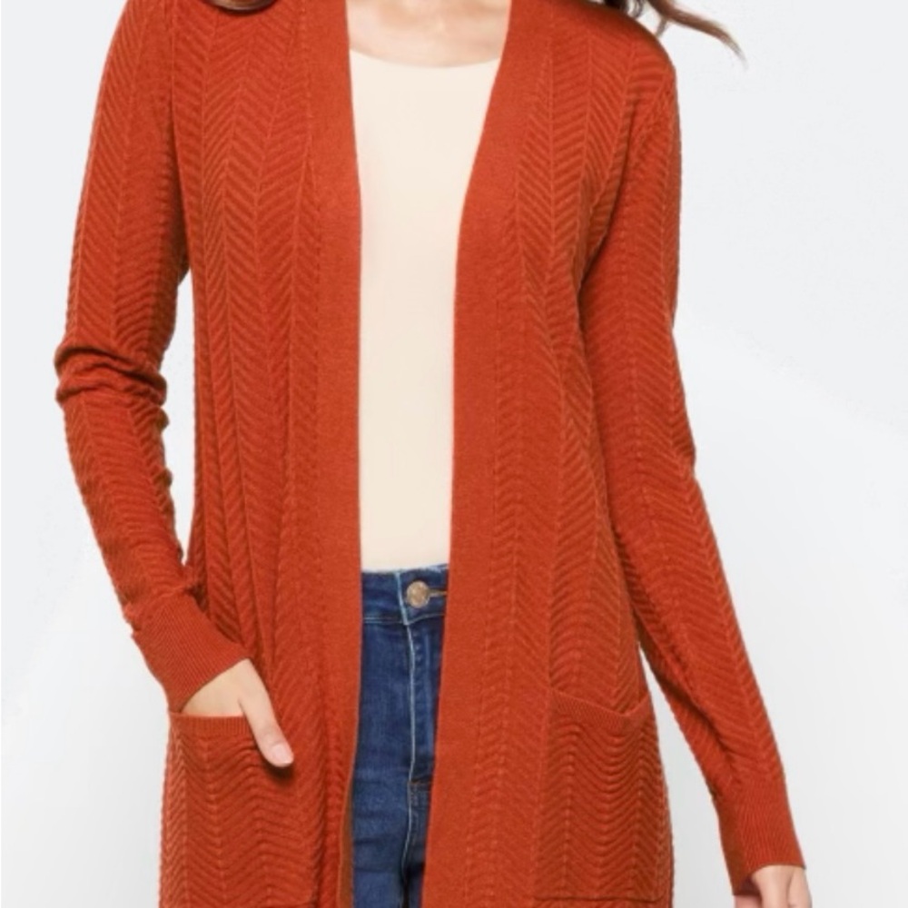 Vibrant Rust Long Cardigan Sweater